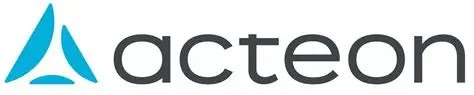 The Acteon logo features a blue triangular symbol next to the company name "acteon" in lowercase black letters.