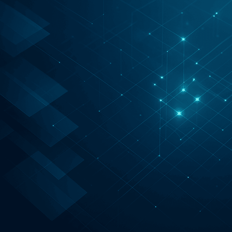 Abstract digital background with glowing blue lines, dots, and geometric shapes creating a futuristic, grid-like pattern—ideal for presentations on EUDAMED compliance or legacy devices against a sleek, dark backdrop.