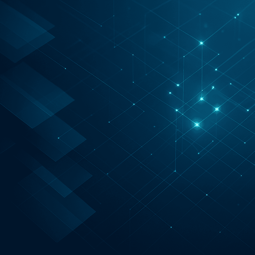Abstract digital background with glowing blue lines, dots, and geometric shapes creating a futuristic, grid-like pattern—ideal for presentations on EUDAMED compliance or legacy devices against a sleek, dark backdrop.