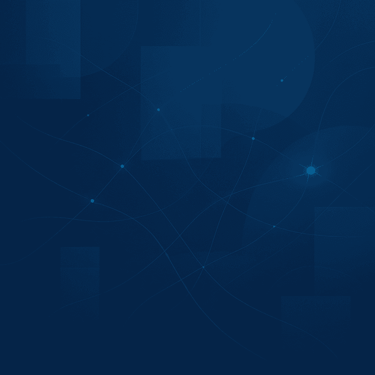 Abstract dark blue background with geometric shapes, thin intersecting lines, and small glowing dots, reflecting a modern, futuristic style inspired by UDI standards and EUDAMED best practices for minimalistic design.