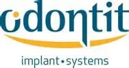 Logo for Odontit Implant Systems, featuring stylized blue and orange text with a curved orange line beneath the word "odontit" and the words "implant systems" written below.