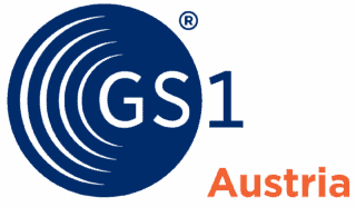 GS1 Austria logo with a blue circle featuring white curved lines and the text "GS1" in white and blue. "Austria" in orange sits below and right of the circle, representing trusted identification for medical devices and manufacturers.