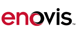 The image shows the Enovis logo, featuring the word "enovis" in lowercase letters with a modern, bold font. The letters "e," "o," and "s" are in red, while the others are in black.