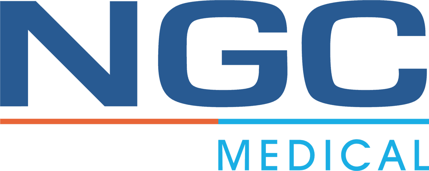 NGC Medical logo with large blue letters "NGC" above an orange and blue line, and the word "MEDICAL" in smaller blue letters below the line.