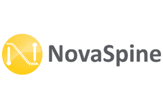 NovaSpine logo with stylized spine illustration in yellow and gray text.