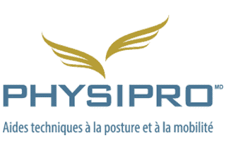 Physipro logo with wings and tagline in French for posture and mobility support.