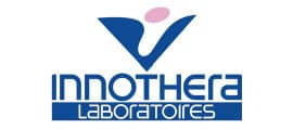 Logo of Innothera Laboratoires with a stylized blue and pink abstract design above the company name, "INNOTHERA LABORATOIRES," written in bold blue uppercase letters, reflecting innovation in eye care and ophthalmic products.